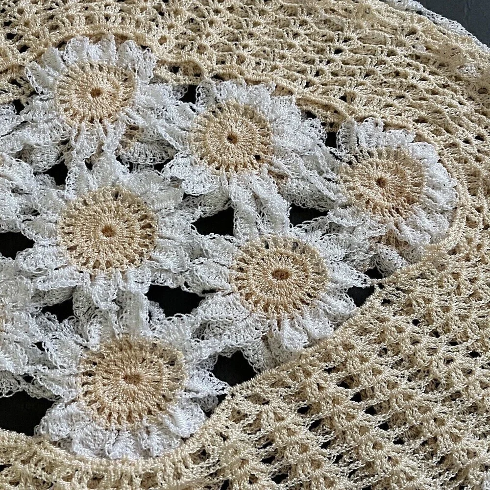 Hand Crocheted Oval Lace Peach Doilies Centerpiece Doily Floral Vintage Lot of 3